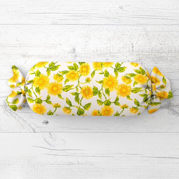 Biante Polštář válec bonbon Sandra SA-602 Slunečnice na bílém 15x40 cm