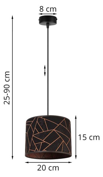 Závěsné svítidlo Werona 6, 1x černé textilní stínítko se vzorem, (fi 20cm), c