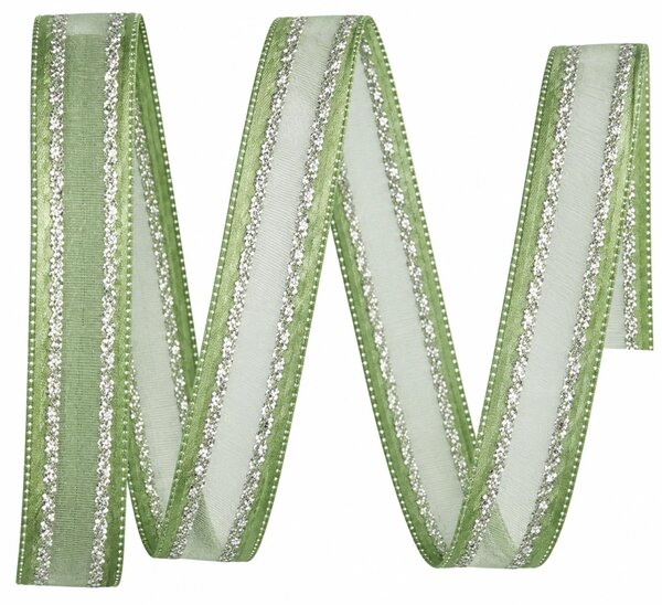 Stuha organzová MONDAN MINT SILVER pastelově zelená 15mm x 2m (7,-Kč/m)