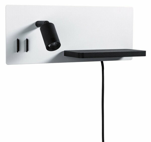 PAULMANN LED nástěnné svítidlo Serra USB C 2700K / 230V 5,5 / 1x2,6W stmívatelné bílá mat/černá mat levé