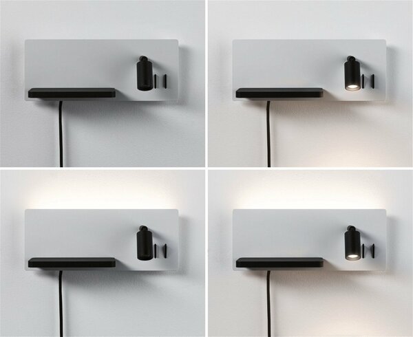 PAULMANN LED nástěnné svítidlo Serra USB C 2700K / 230V 5,5 / 1x2,6W stmívatelné bílá mat/černá mat levé