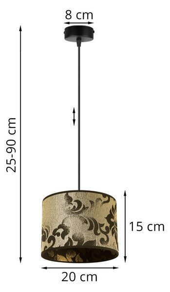 Závěsné svítidlo Werona 1, 1x černé/zlaté textilní stínítko se vzorem, (fi 20cm)