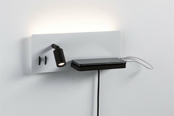 PAULMANN LED nástěnné svítidlo Serra USB C 2700K / 230V 5,5 / 1x2,6W stmívatelné bílá mat/černá mat levé