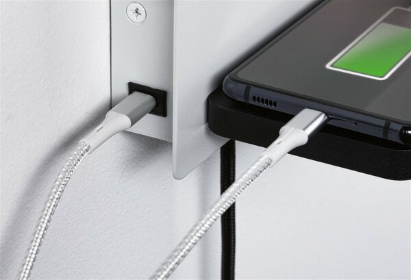 PAULMANN LED nástěnné svítidlo Serra USB C 2700K / 230V 5,5 / 1x2,6W stmívatelné bílá mat/černá mat pravé