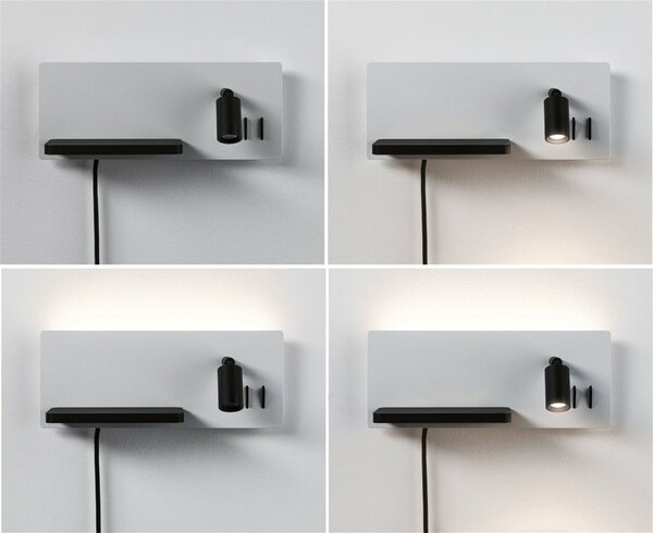 PAULMANN LED nástěnné svítidlo Serra USB C 2700K / 230V 5,5 / 1x2,6W stmívatelné bílá mat/černá mat pravé