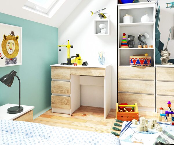Ak furniture Psací stůl A-7 90 cm bílý/dub sonoma levý