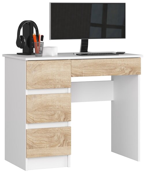 Ak furniture Psací stůl A-7 90 cm bílý/dub sonoma levý