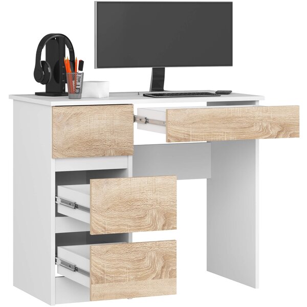 Ak furniture Psací stůl A-7 90 cm bílý/dub sonoma levý