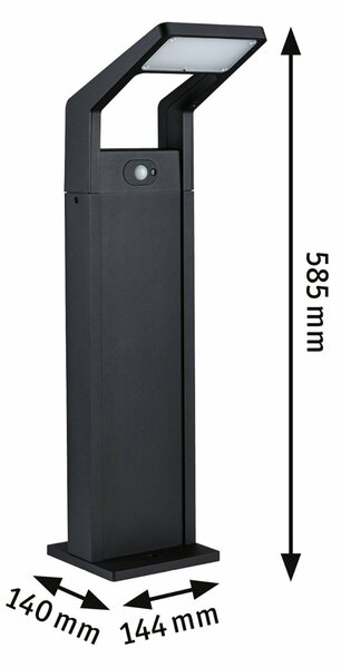PAULMANN LED stojací svítidlo Juntea pohybové čidlo IP44 585mm 3000K 11W 230V antracit hliník