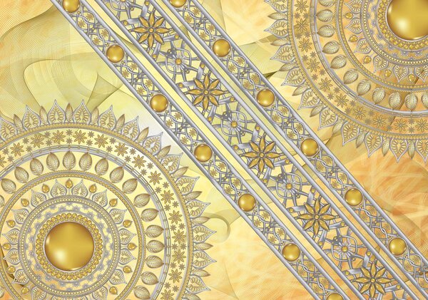 Fototapeta - Mandala ve zlatě - uhlopříčně (152,5x104 cm)