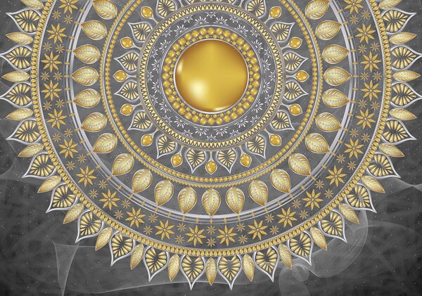 Fototapeta - Mandala - stříbrná (254x184 cm)