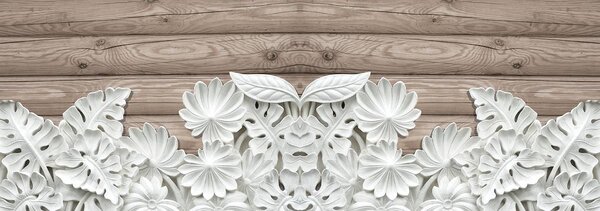 Fototapeta - Alabastrově bílé květiny na dřevěných prken (152,5x104 cm)