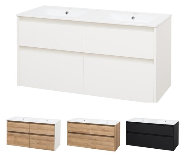 Mereo Opto, koupelnová skříňka s keramickým umyvadlem 121 cm, bílá, dub, bílá/dub, černá Opto, koupelnová skříňka s keramickým umyvadlem 121 cm, bílá Varianta: Opto, koupelnová skříňka s keramickým umyvadlem 121 cm, bílá/dub