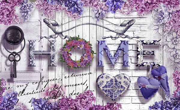 Fototapeta - Home - květinový nápis (152,5x104 cm)