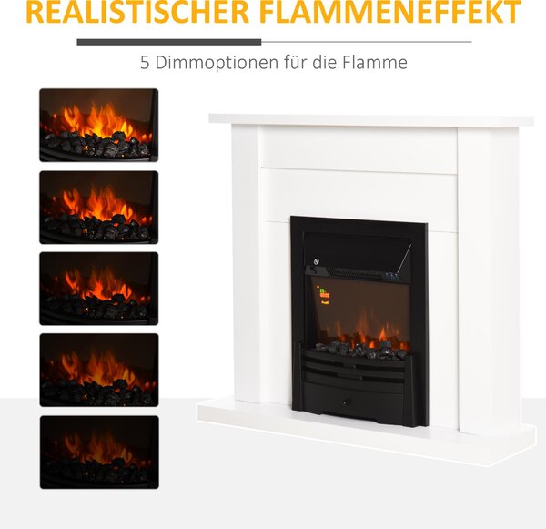 HOMCOM Elektrický krb, stojací krb s topením, 3D efekt plamenů s LED osvětlením, časovač, bílý