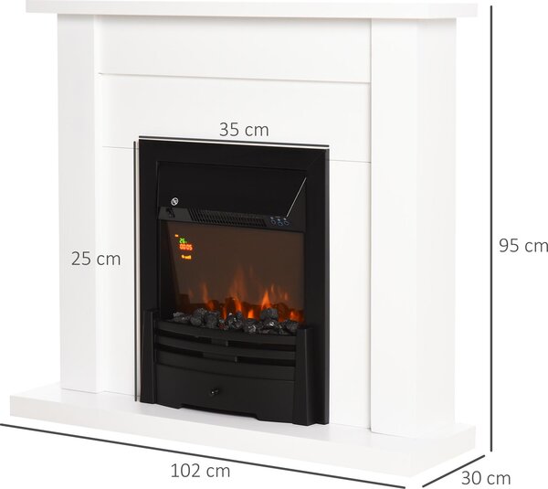 HOMCOM Elektrický krb, stojací krb s topením, 3D efekt plamenů s LED osvětlením, časovač, bílý