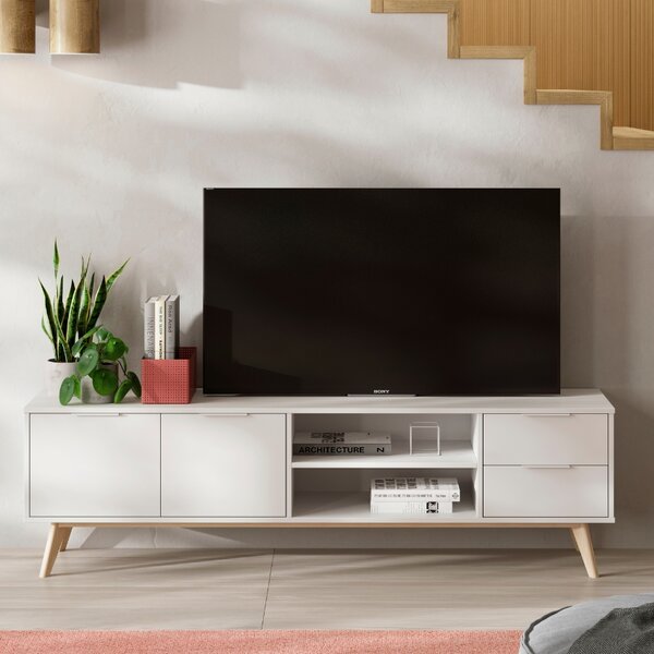 Bílý lakovaný TV stolek Marckeric Campus 180 x 40 cm