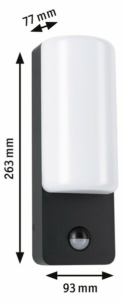 PAULMANN LED venkovní nástěnné svítidlo Bonnie pohybové čidlo IP44 93x77mm 3000K 8,5W 230V antracit hliník