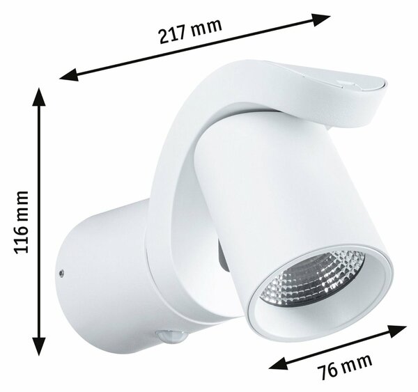 PAULMANN LED venkovní nástěnné svítidlo Cuff pohybové čidlo IP44 76x217mm 3000K 10W 230V 70° bílá hliník