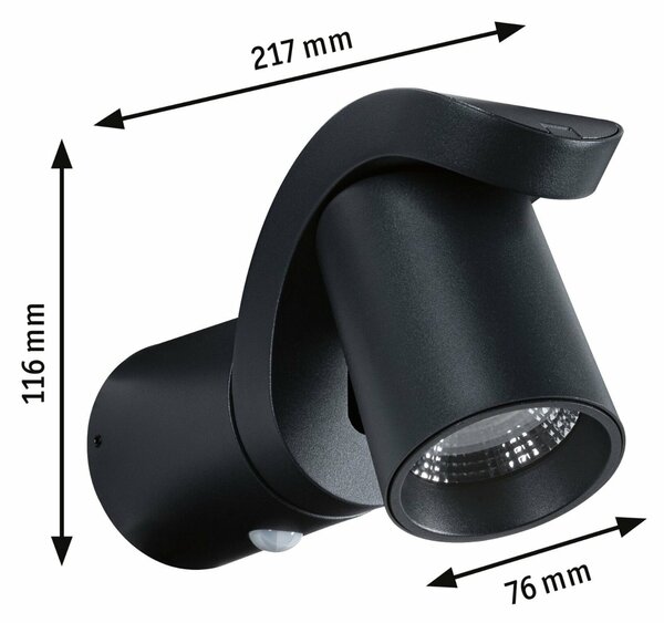 PAULMANN LED venkovní nástěnné svítidlo Cuff pohybové čidlo IP44 76x217mm 3000K 10W 230V 70° antracit hliník