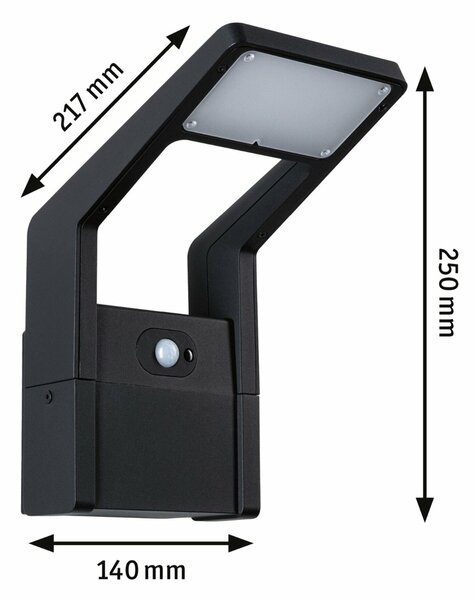 PAULMANN LED venkovní nástěnné svítidlo Juntea pohybové čidlo IP44 140x217mm 3000K 11W 230V antracit hliník