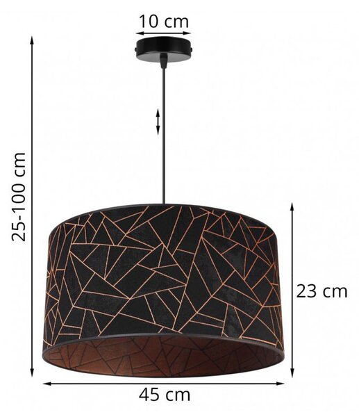 Závěsné svítidlo Werona 6, 1x černé textilní stínítko se vzorem, (fi 45cm), c
