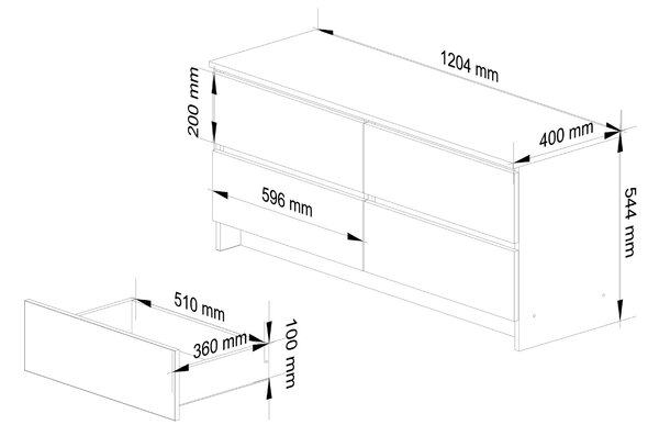 Ak furniture Komoda KIPS 4 šuplíky bílá