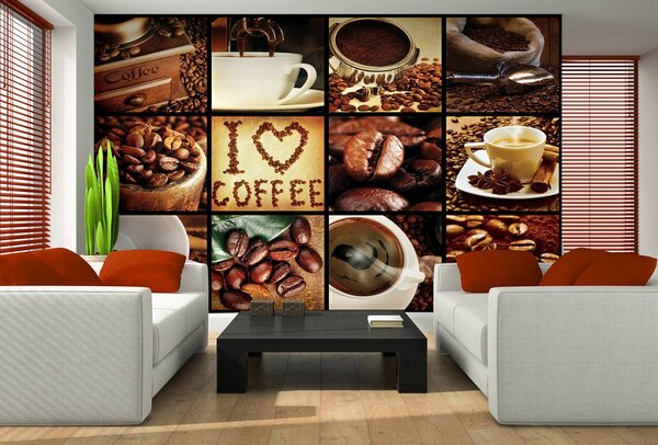 Fototapeta - I love coffee - koláž (152,5x104 cm)