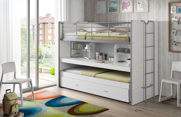 Bílá dvoupatrová postel se stolkem Vipack Bonny 90 x 200 cm
