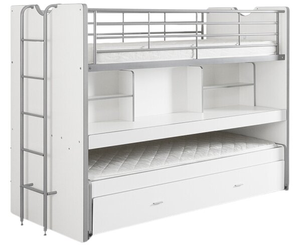 Bílá dvoupatrová postel se stolkem Vipack Bonny 90 x 200 cm