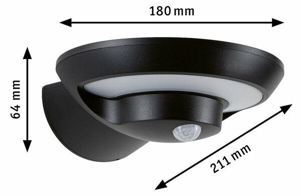 PAULMANN Solární LED venkovní nástěnné svítidlo Bordola pohybové čidlo IP44 180x211mm 3000K 3,5W antracit umělá hmota