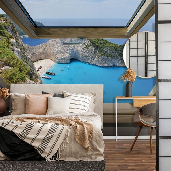Fototapeta - Tyrkysové moře zobrazení okna (152,5x104 cm)