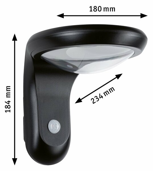 PAULMANN Solární LED venkovní nástěnné svítidlo Diskola pohybové čidlo IP44 180x234mm 3000K 3,5W antracit umělá hmota