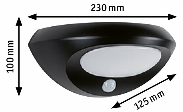 PAULMANN Solární LED venkovní nástěnné svítidlo Sorova pohybové čidlo IP44 230x125mm 3000K 3,5W antracit umělá hmota