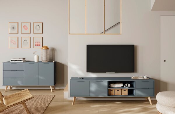 Zelený lakovaný TV stolek Marckeric Pisco 180 x 40 cm