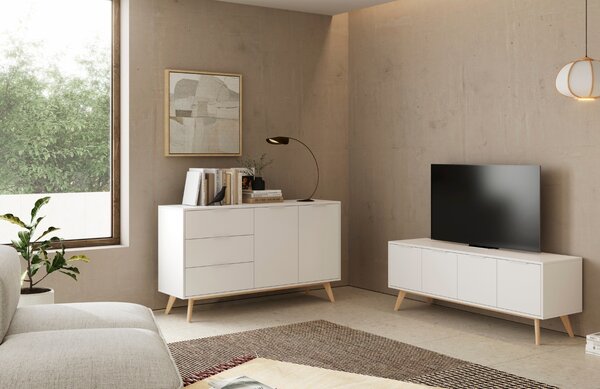 Bílý lakovaný TV stolek Marckeric Campus II. 140 x 40 cm
