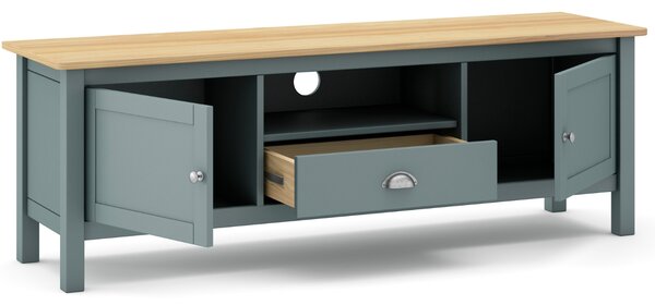 Zelený dřevěný TV stolek Marckeric Misti 158 x 40 cm
