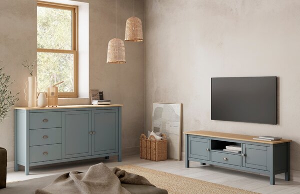 Zelený dřevěný TV stolek Marckeric Misti 158 x 40 cm