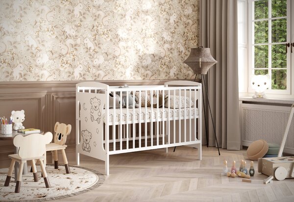 Dětská postýlka Ted 60x120. Součástí balení: Zábrana Druh matrace: bez matrace