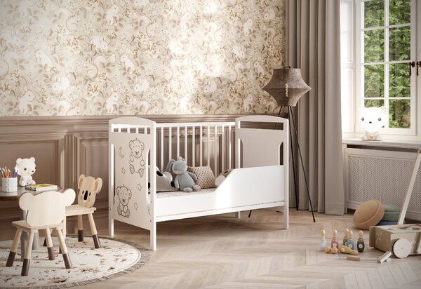 Dětská postýlka Ted 60x120. Součástí balení: Zábrana Druh matrace: bez matrace