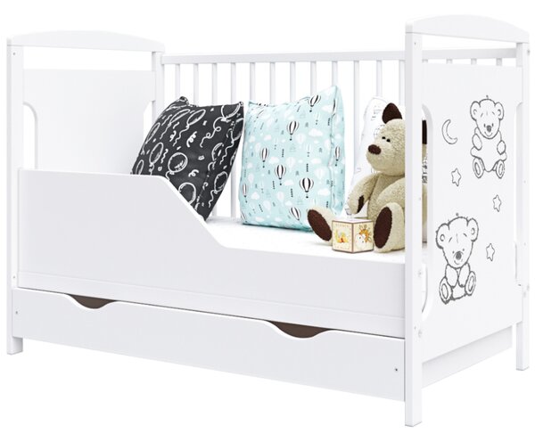 Dětská postýlka Ted 60x120. Součástí balení: Zábrana a Šuplík Druh matrace: bez matrace