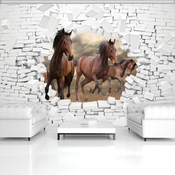 Fototapeta - 3D koně ve zdi (254x184 cm)