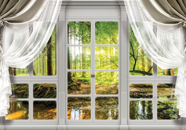 Fototapeta - Pohled na lesní okno (152,5x104 cm)