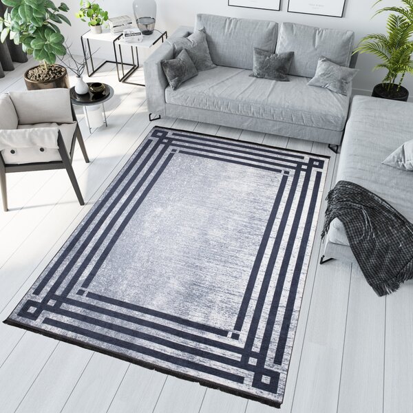 Makro Abra Kusový koberec pratelný TOSCANA 21533 Klasický Moderní pogumovaný šedý Rozměr: 80x150 cm