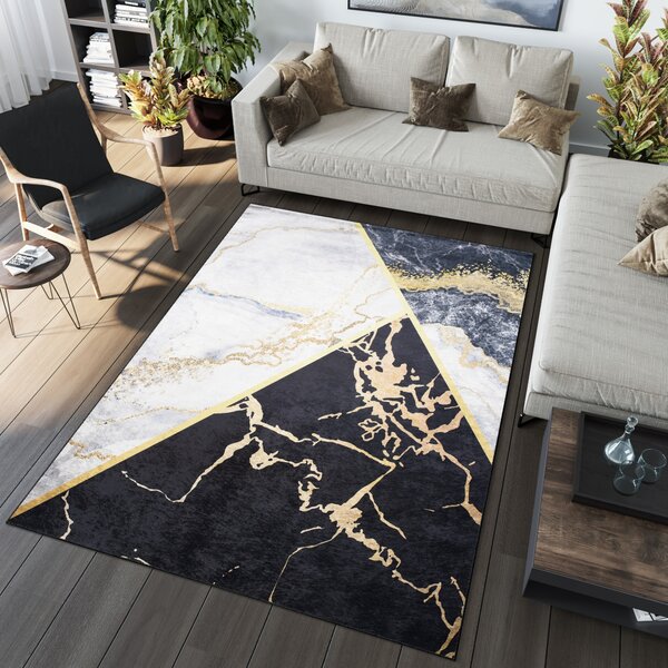Makro Abra Kusový koberec pratelný TOSCANA 2111 Abstraktní geometrický pogumovaný šedý krémový Rozměr: 80x150 cm