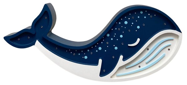 Peekaboo Modrá dřevěná dětská LED lampa Velryba 44,5 cm