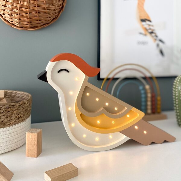 Peekaboo Dřevěná dětská LED lampa Ptáček 38 cm