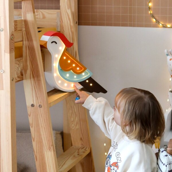 Peekaboo Dřevěná dětská LED lampa Ptáček II. 38 cm