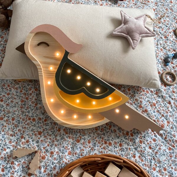 Peekaboo Dřevěná dětská LED lampa Ptáček III. 38 cm