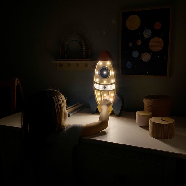 Peekaboo Dřevěná dětská LED lampa Raketa II. 41 cm